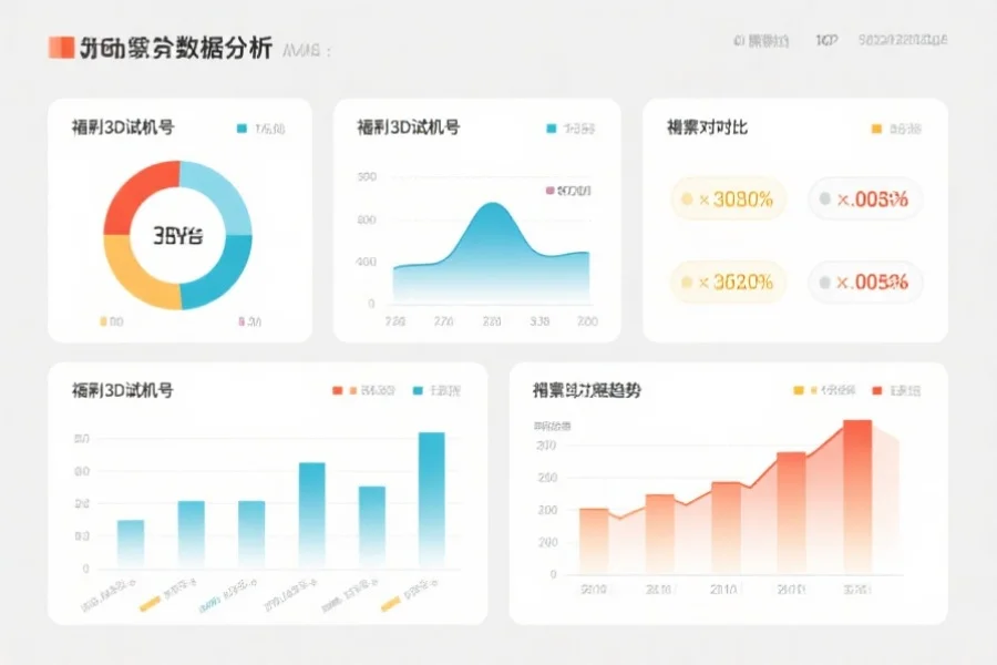 一组数据分析图表，显示福彩3D试机号与开奖结果之间的趋势对比，背景为简约风格